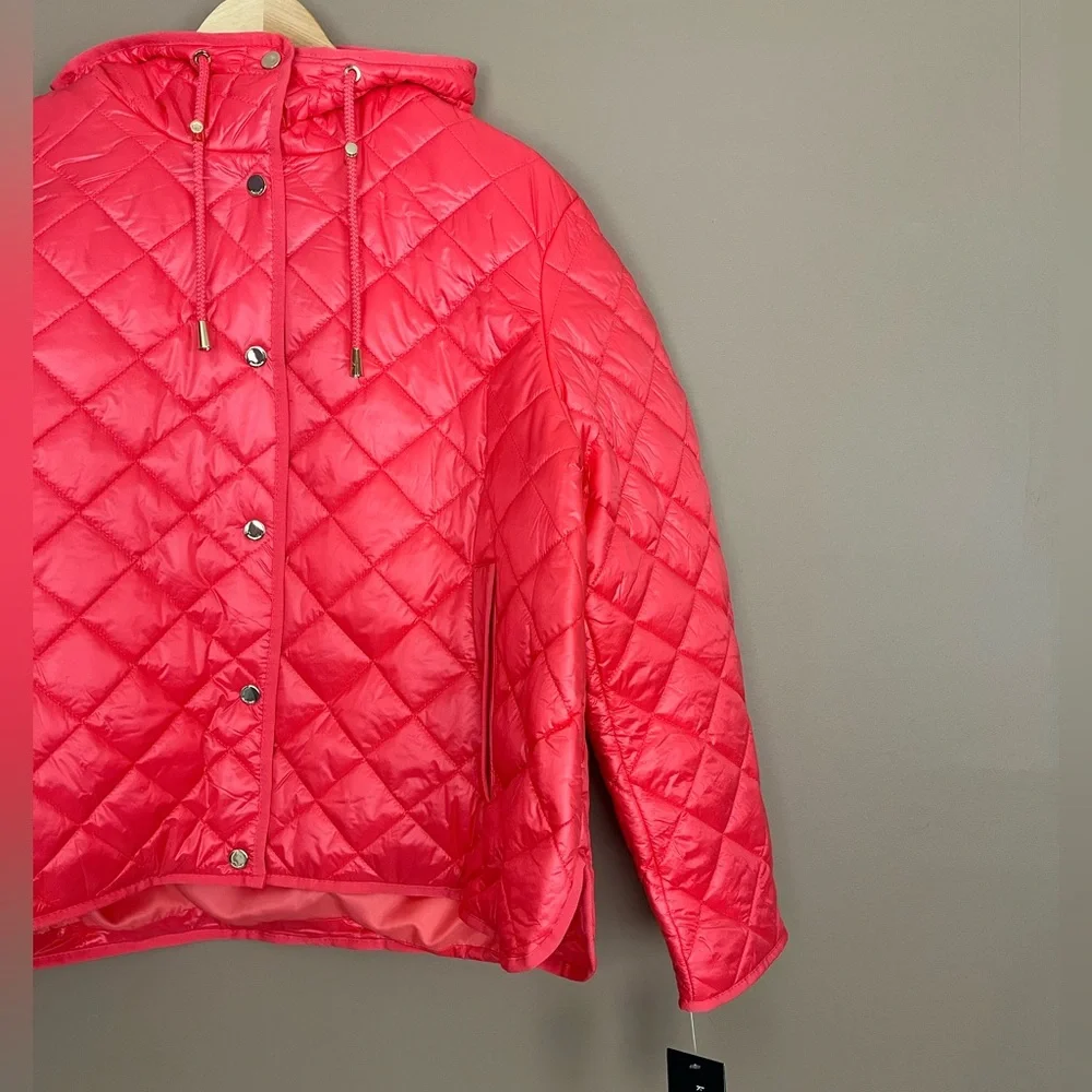 {Kate Spade} Hooded Quilted Packable Jacket in Hot Coral - Womens XL - NWT